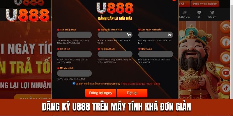 Thực hiện đăng ký U888 trên máy tính đơn giản