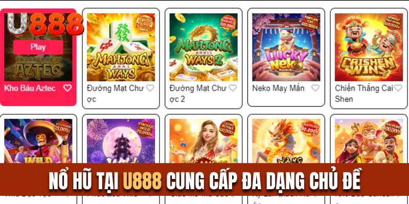 Nổ hũ tại U888 cung cấp đa dạng chủ đề